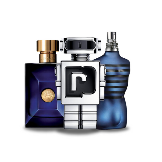 Promoční balíček 3 parfémů: Versace DYLAN BLUE, Paco Rabanne PHANTOM a Jean Paul Gaultier ULTRA MALE 100 ml.